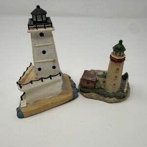 Scaasis Originals Lighthouse Figurine Lot of 2 Handcrafted Resin Nautical Decor